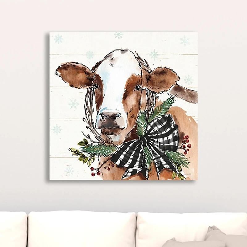 Holiday on the Farm Cow Canvas Art Print
