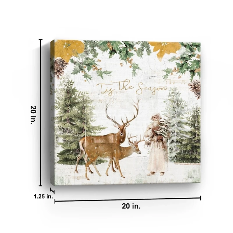 Tis The Season Santa and Reindeer Canvas Art Print