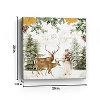 Tis The Season Santa and Reindeer Canvas Art Print