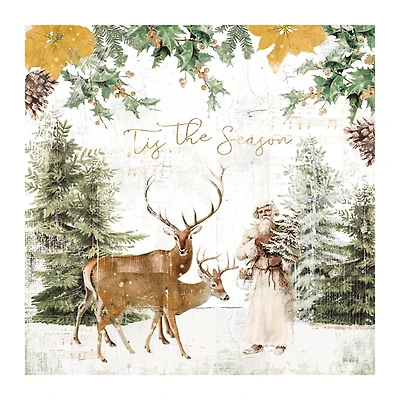 Tis The Season Santa and Reindeer Canvas Art Print