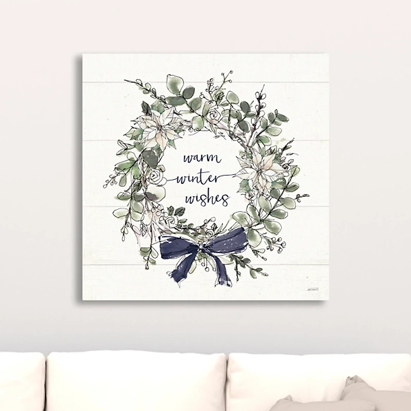 White Warm Winter Wishes Wreath Canvas Art Print