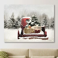 Snowy Presents and Red Truck Canvas Art Print