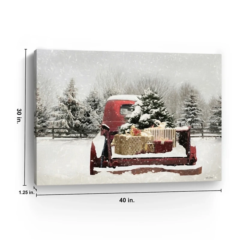 Snowy Presents and Red Truck Canvas Art Print