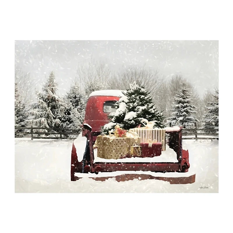 Snowy Presents and Red Truck Canvas Art Print