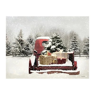 Snowy Presents and Red Truck Canvas Art Print