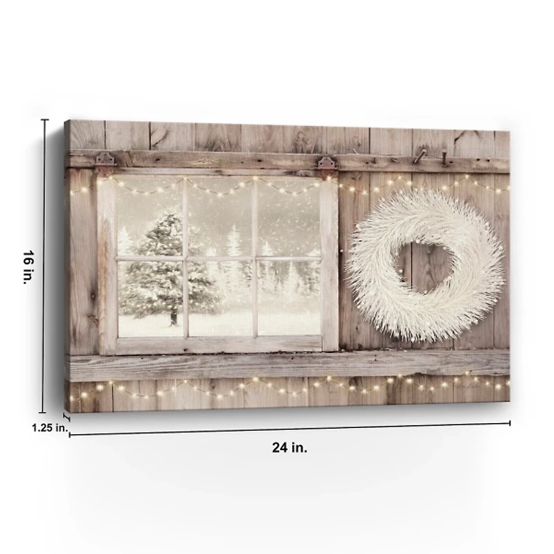 Snowy Barn View Canvas Art Print, 24x16