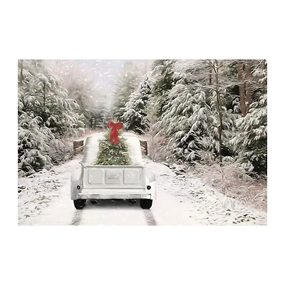 White Vintage Truck and Trees Canvas Art Print