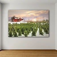 Red Barn and Christmas Tree Farm Canvas Art Print