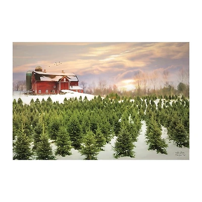 Red Barn and Christmas Tree Farm Canvas Art Print