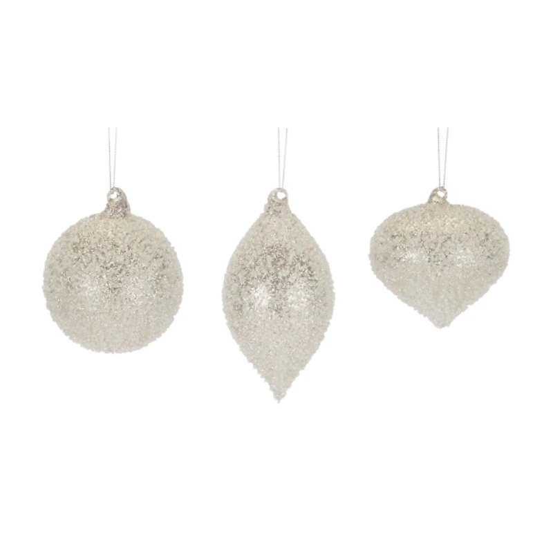 Silver Heirloom Glass Glitter Ornaments, Set of 6
