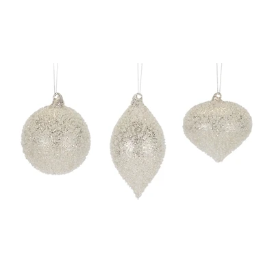 Silver Heirloom Glass Glitter Ornaments, Set of 6