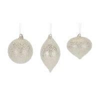 Silver Heirloom Glass Glitter Ornaments, Set of 6