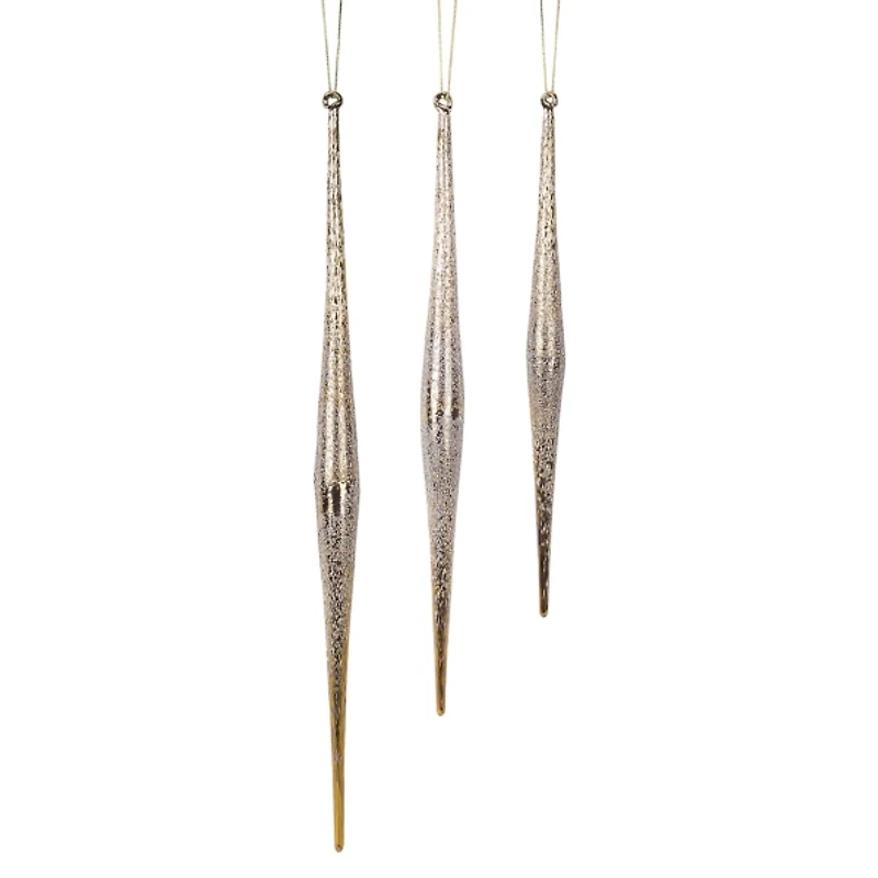 Gold Heirloom Glass Icicle Ornaments, Set of 6