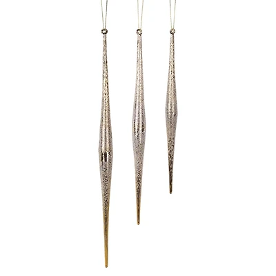 Gold Heirloom Glass Icicle Ornaments, Set of 6