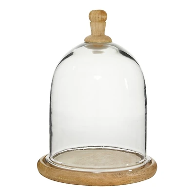 Farmhouse Wood and Glass Dome Cloche, 11 in.