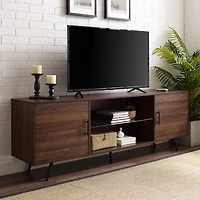 Walnut Mid-Century Modern Glass Shelf TV Stand