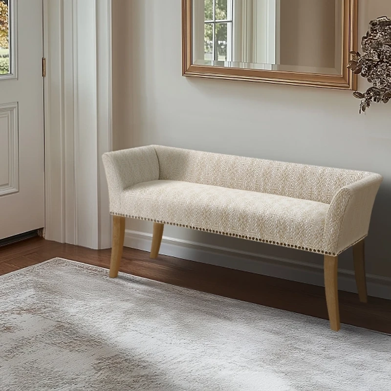 Ivory Patterned Short Wingback Upholstered Bench