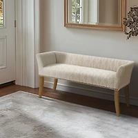 Ivory Patterned Short Wingback Upholstered Bench