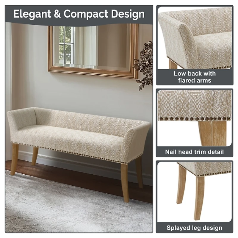 Ivory Patterned Short Wingback Upholstered Bench