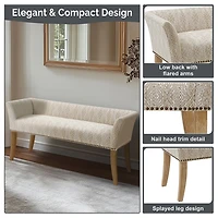 Ivory Patterned Short Wingback Upholstered Bench