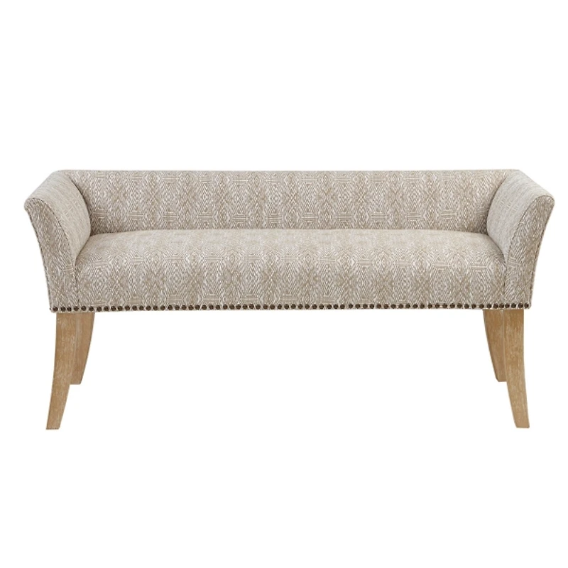 Ivory Patterned Short Wingback Upholstered Bench