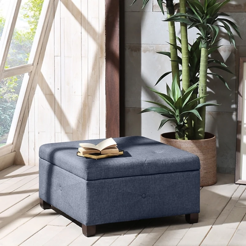 Navy Tufted Square Storage Ottoman