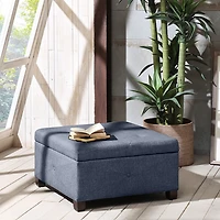 Navy Tufted Square Storage Ottoman