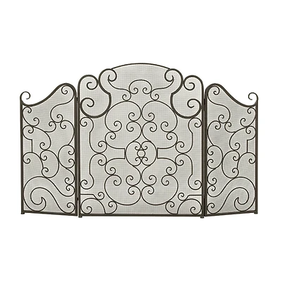 Black Metallic Scroll Three-Panel Fire Screen
