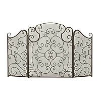Black Metallic Scroll Three-Panel Fire Screen