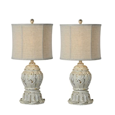 Antique Ivory Distressed Table Lamps, Set of 2