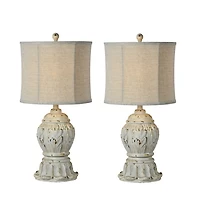 Antique Ivory Distressed Table Lamps, Set of 2