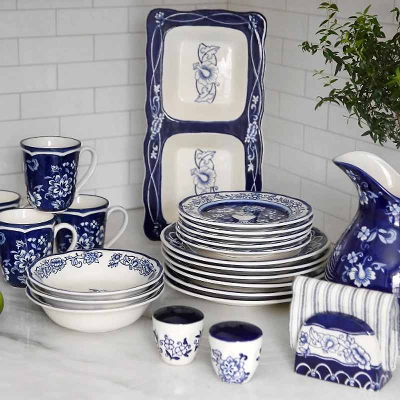 Blue Floral Hand Painted 16-pc. Dinnerware Set