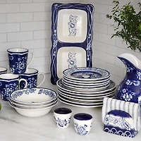 Blue Floral Hand Painted 16-pc. Dinnerware Set