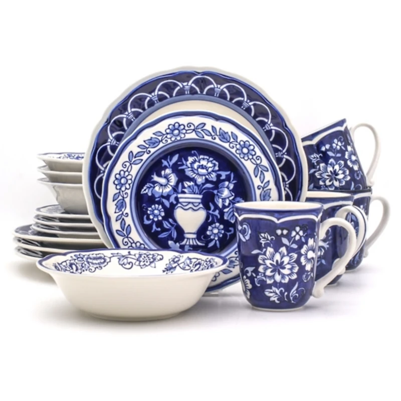 Blue Floral Hand Painted 16-pc. Dinnerware Set