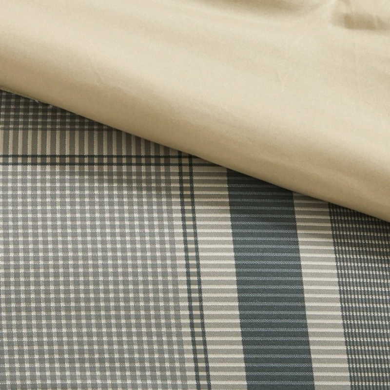 Navy and Taupe Plaid Print Full Comforter Set