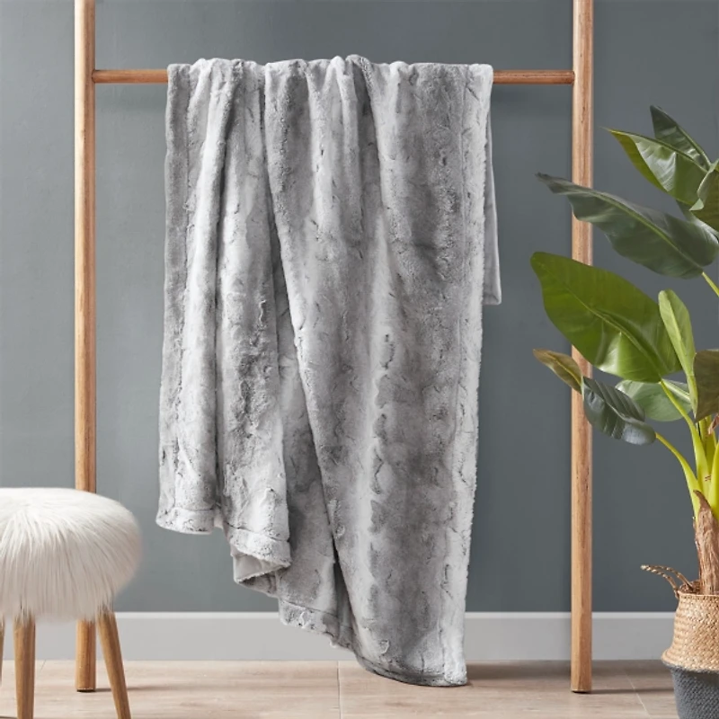 Gray Faux Fur Oversized Throw Blanket