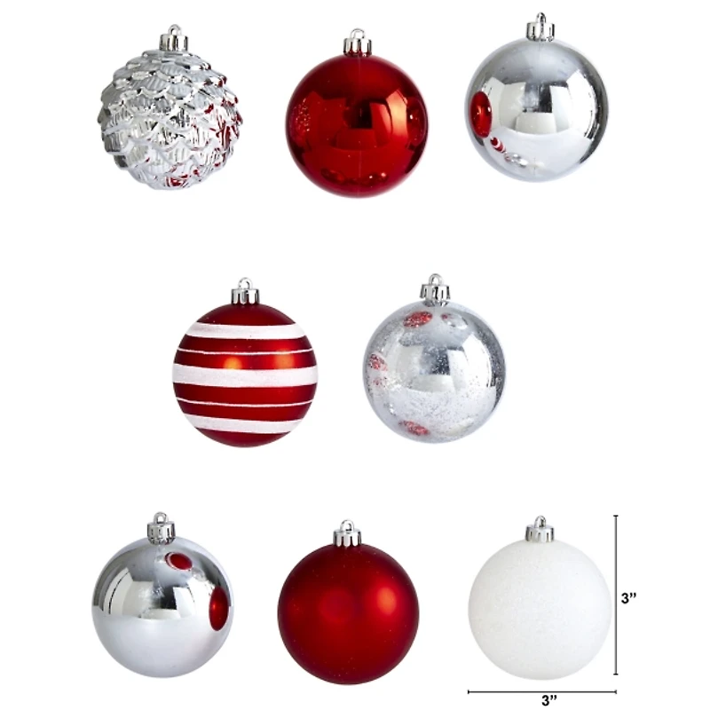 Red and Silver Shatterproof Ornaments, Set of 64