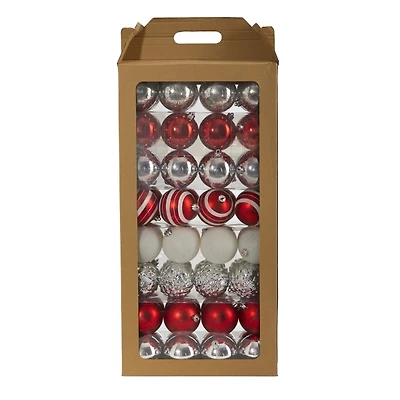 Red and Silver Shatterproof Ornaments, Set of 64