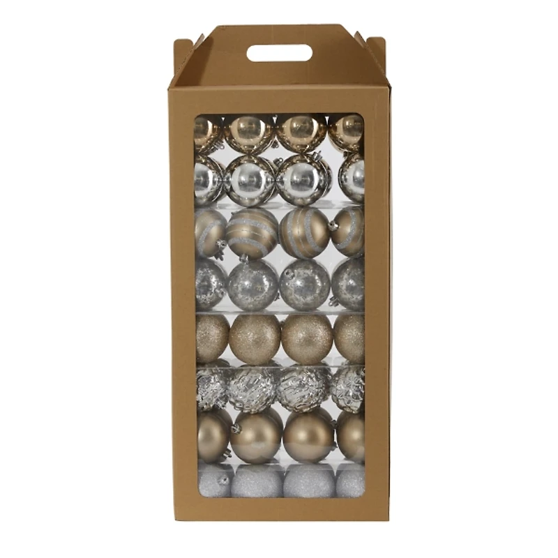Silver and Gold Shatterproof Ornaments, Set of 64