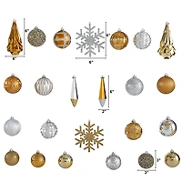 Gold and Silver Shatterproof Ornaments, Set of 52