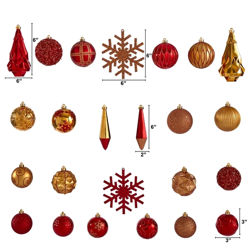 Gold and Red Shatterproof Ornaments, Set of 52