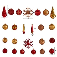 Gold and Red Shatterproof Ornaments, Set of 52