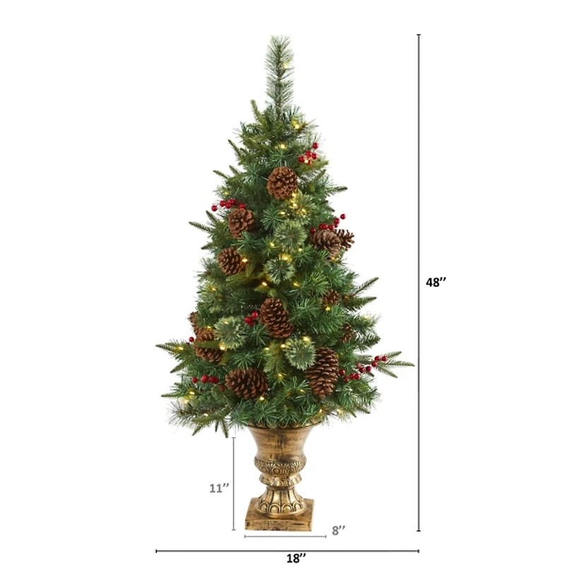 4 ft. Pre-Lit Berry and Pine Cones Tree in Urn