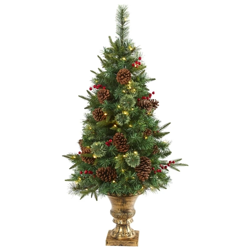 4 ft. Pre-Lit Berry and Pine Cones Tree in Urn