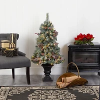 4 ft. Pre-Lit Frosted Berry and Pine Tree in Urn