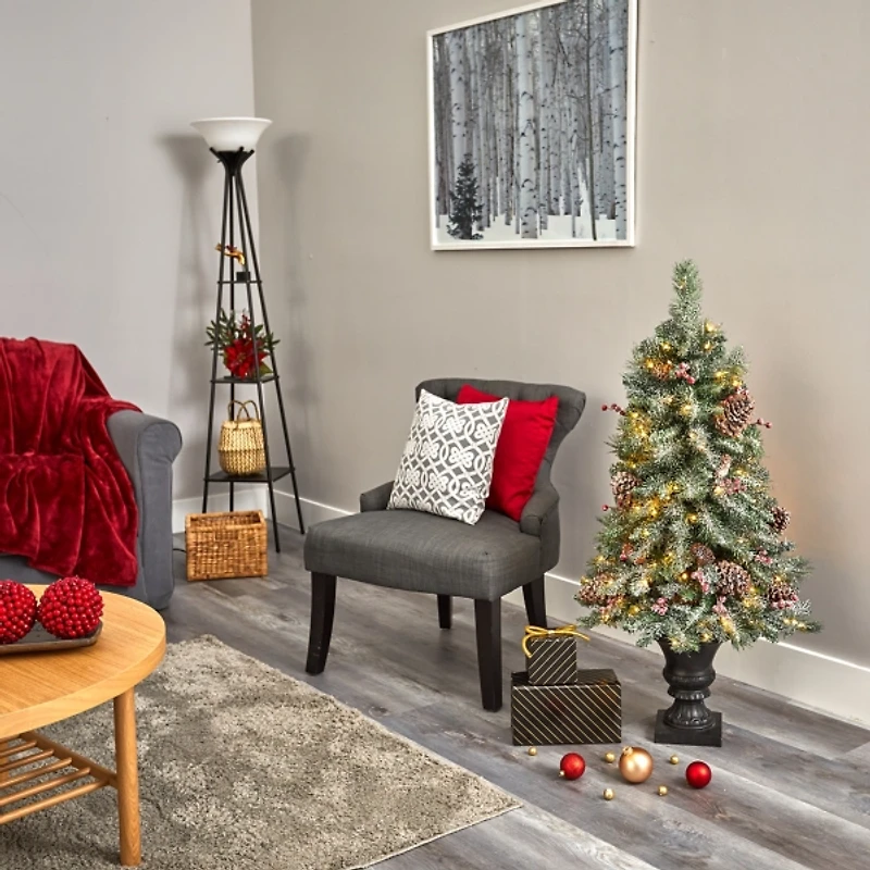 4 ft. Pre-Lit Frosted Berry and Pine Tree in Urn