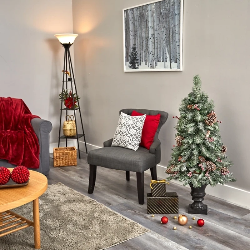 4 ft. Pre-Lit Frosted Berry and Pine Tree in Urn