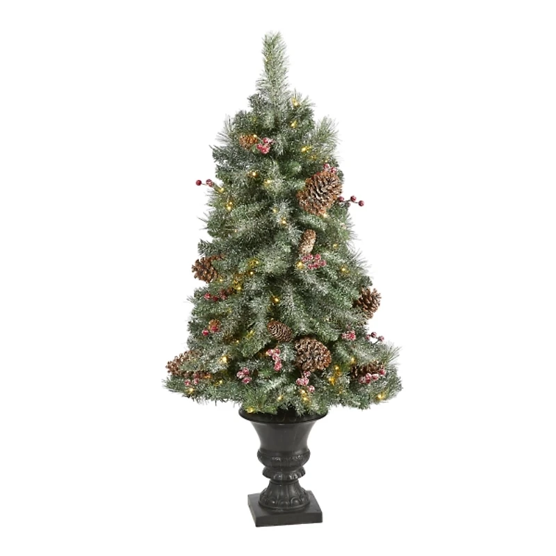 4 ft. Pre-Lit Frosted Berry and Pine Tree in Urn
