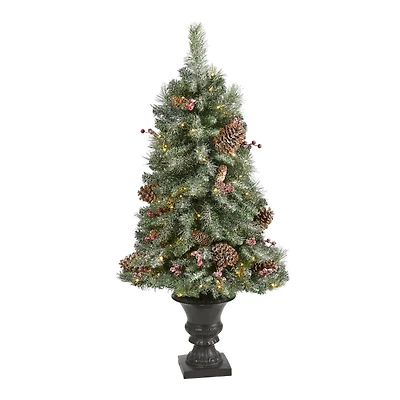 4 ft. Pre-Lit Frosted Berry and Pine Tree in Urn