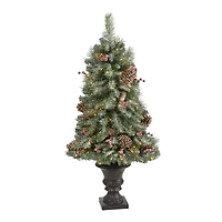 4 ft. Pre-Lit Frosted Berry and Pine Tree in Urn